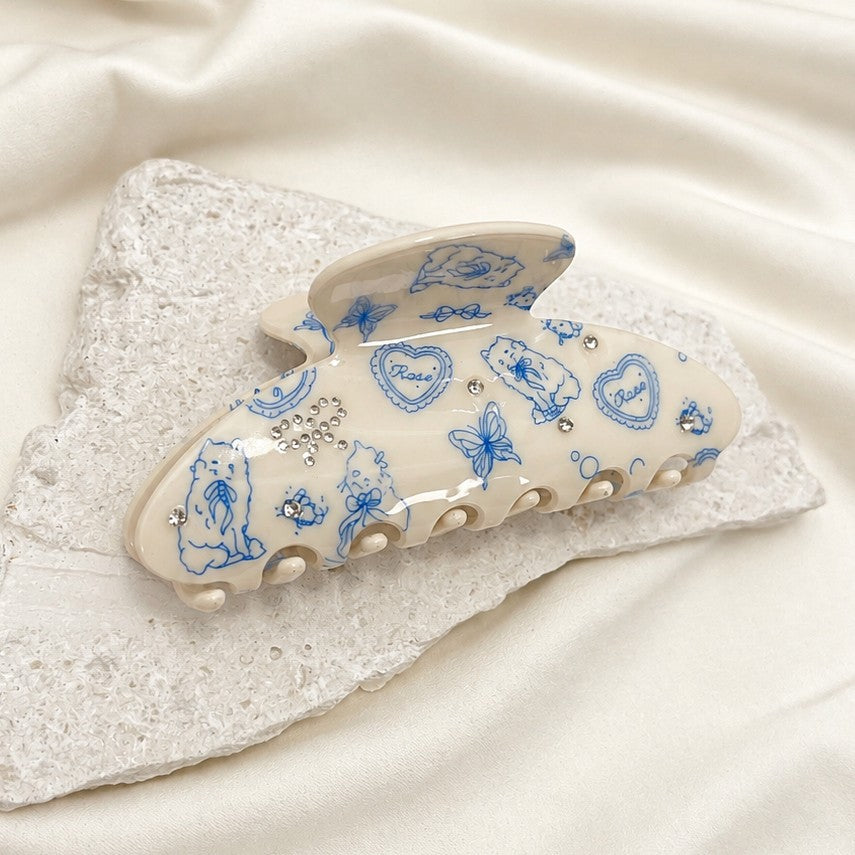 BLUE TOILE PRINT HAIR CLAW CLIPS | 40H1159