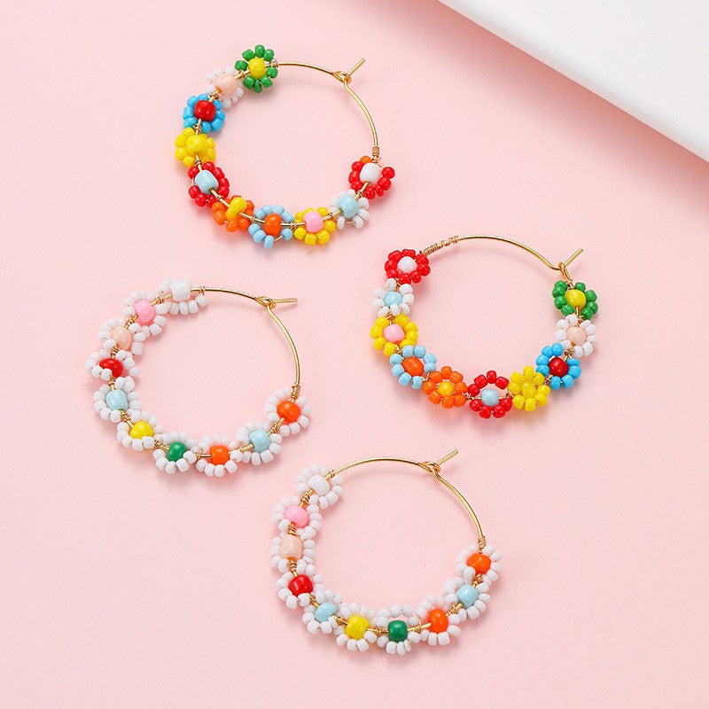 BOHO MULTI BEADED DAISY HOOP EARRINGS | 40E536