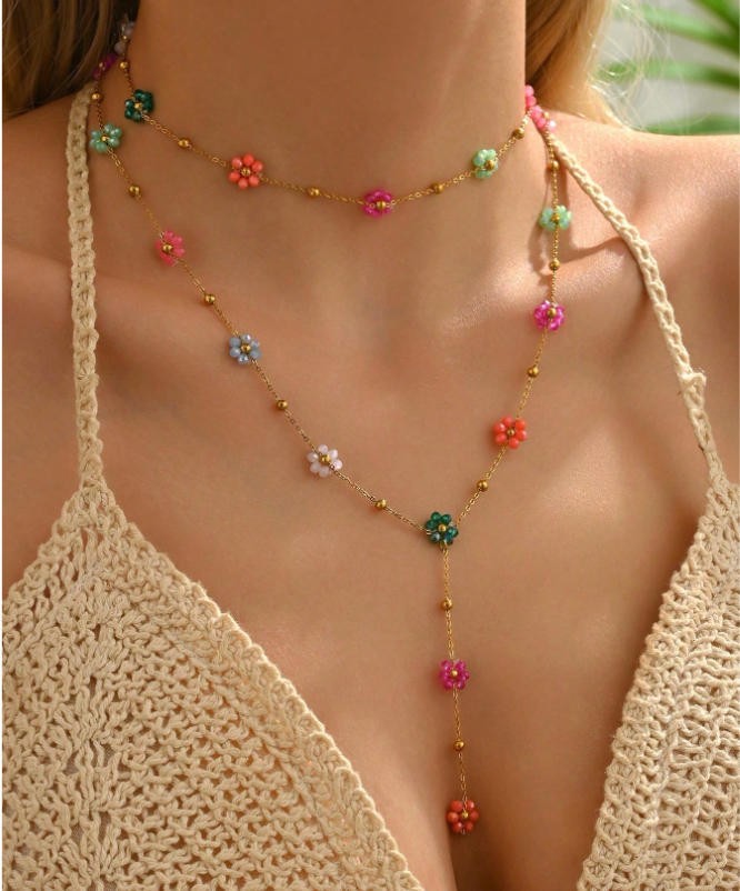 18K STAINLESS STEEL LAYERED Y NECKLACE SET | 40NK9760