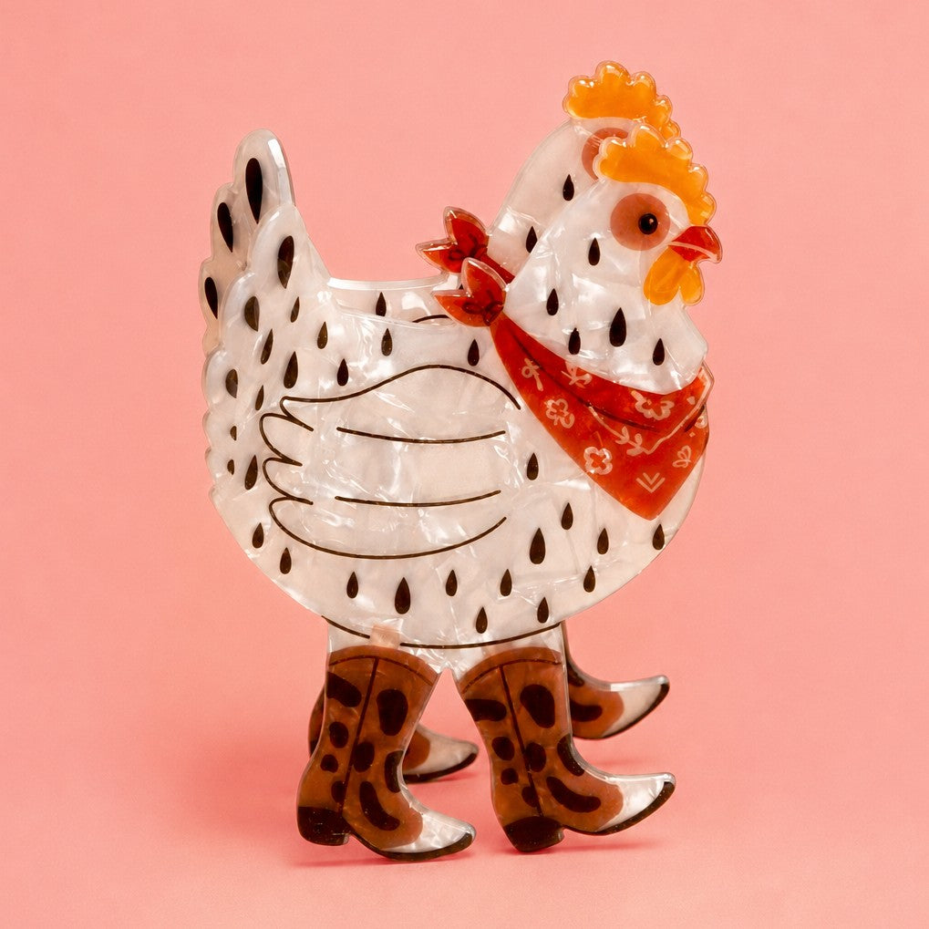 Western Chicken on Cowboy Boot Hair Claw Clip | 40H1162