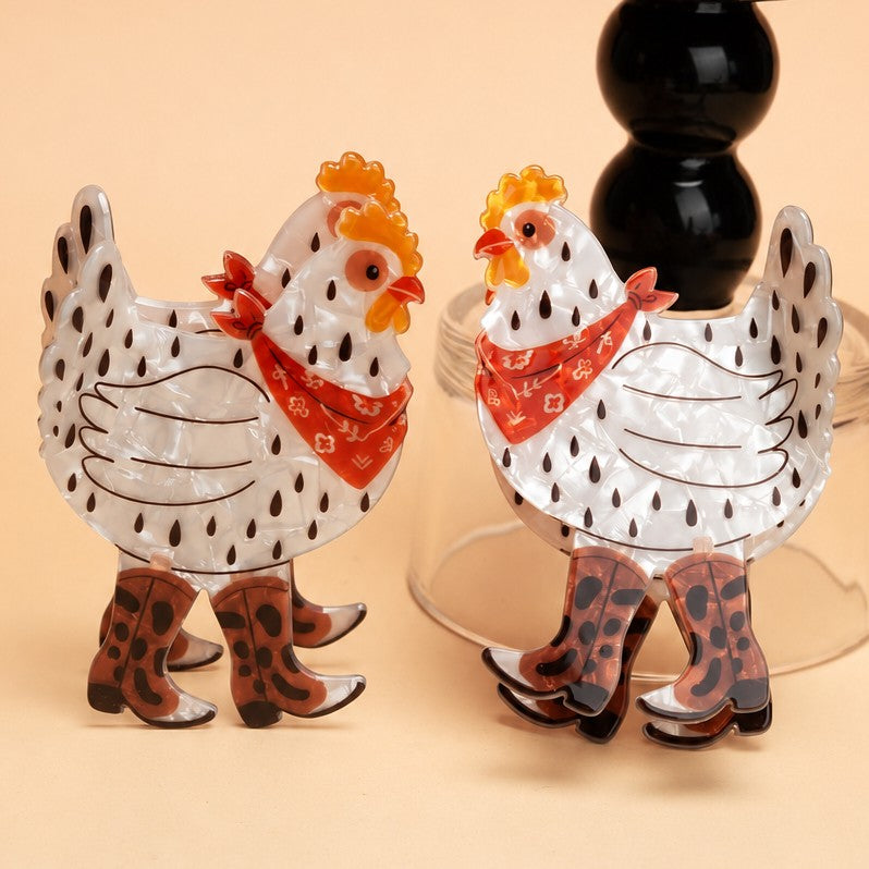 Western Chicken on Cowboy Boot Hair Claw Clip | 40H1162