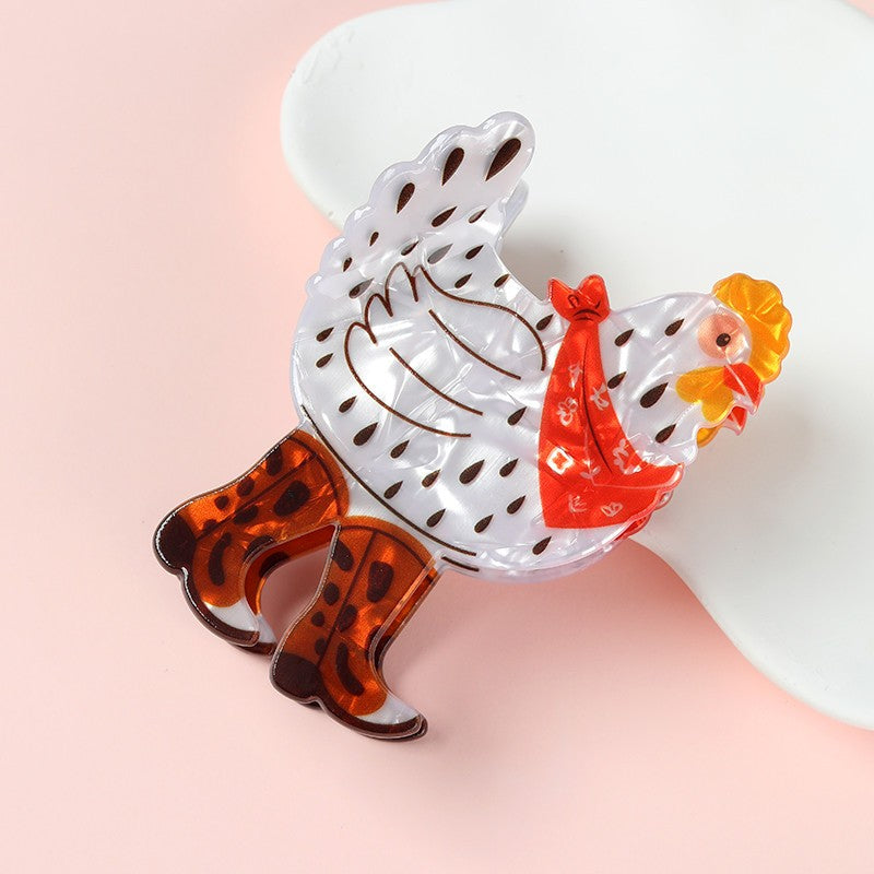 Western Chicken on Cowboy Boot Hair Claw Clip | 40H1162