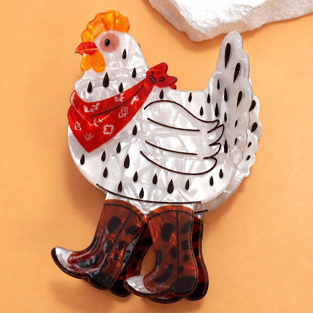 Western Chicken on Cowboy Boot Hair Claw Clip | 40H1162