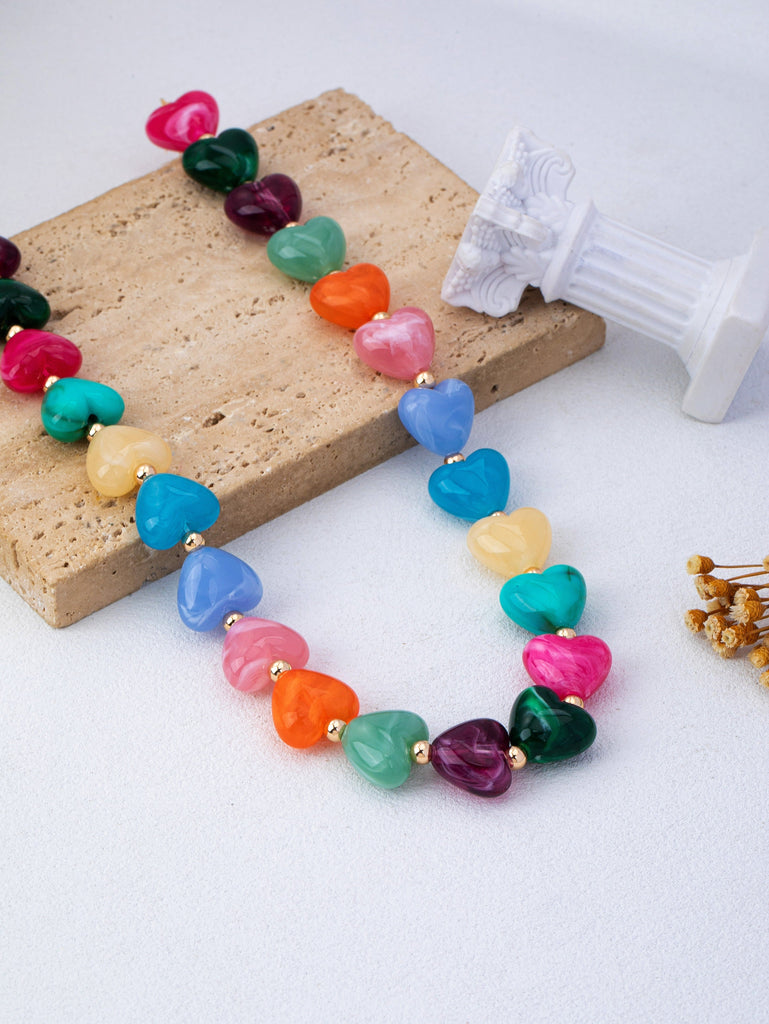 Multi-Color Resin Heart Bead Necklace | 80N93443