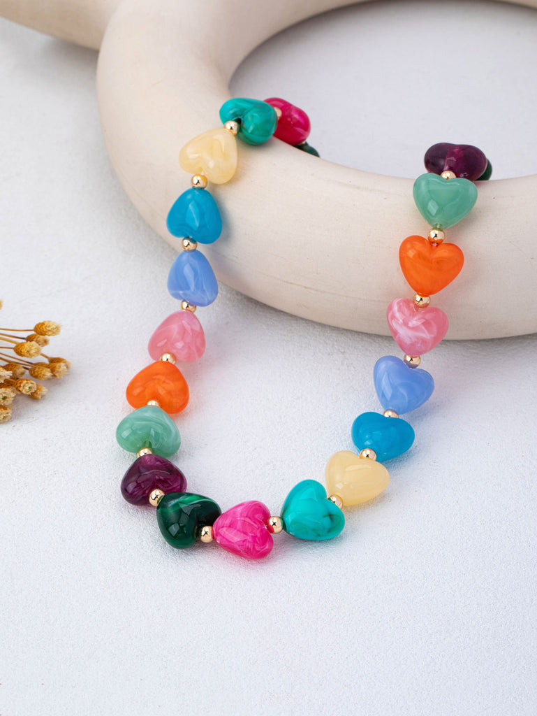 Multi-Color Resin Heart Bead Necklace | 80N93443
