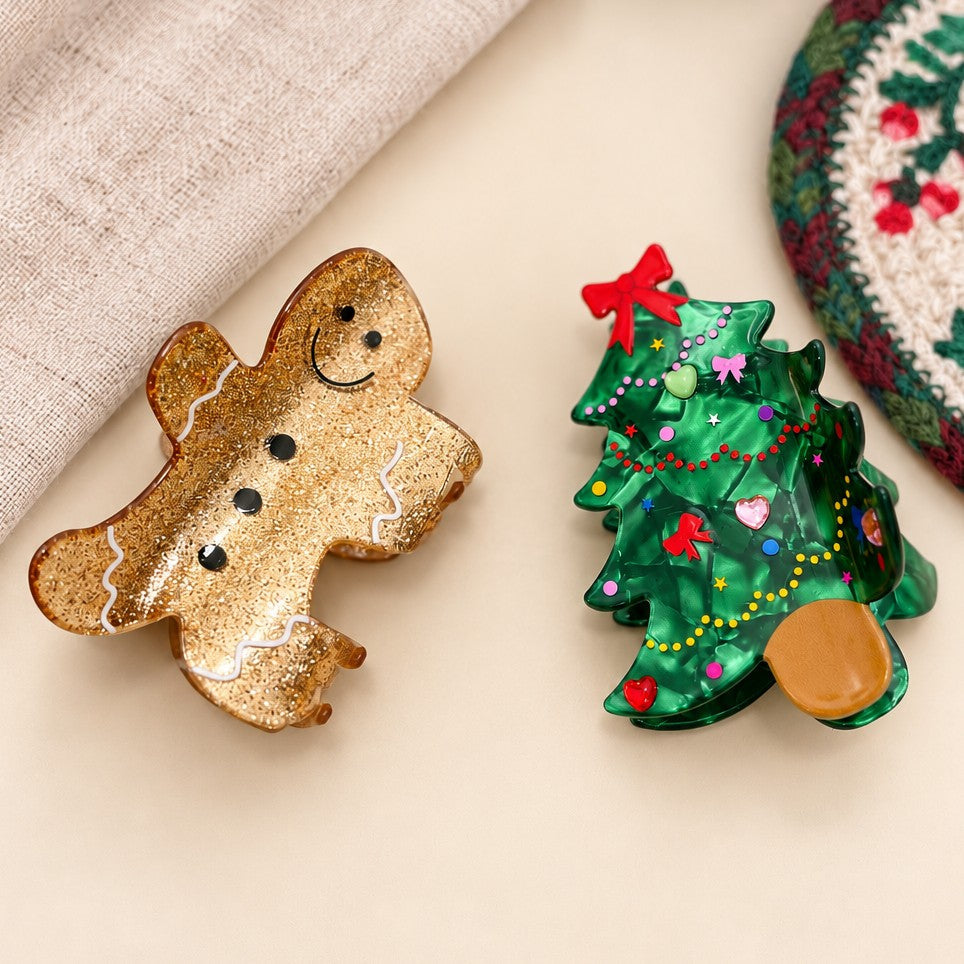 Holiday Gingerbread & Christmas Tree Hair Claw Clip| 40H1236
