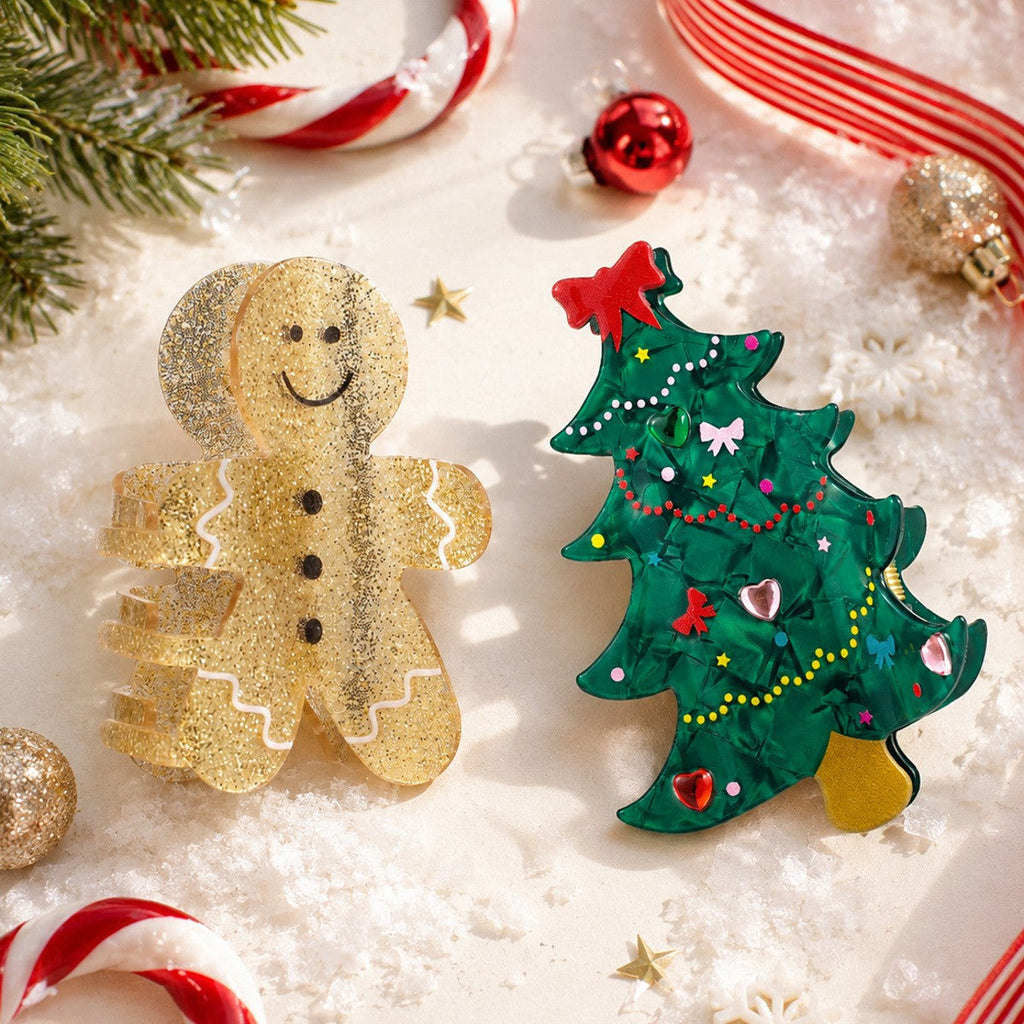 Holiday Gingerbread & Christmas Tree Hair Claw Clip| 40H1236