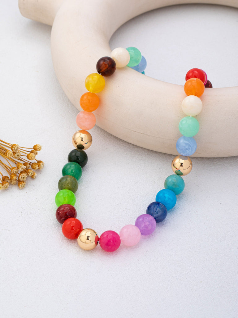 Rainbow Marbled Resin Bead Necklace | 80N93447