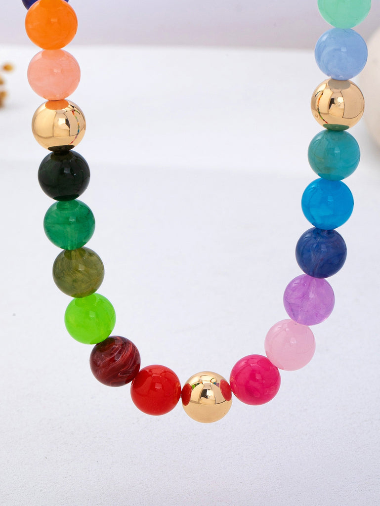 Rainbow Marbled Resin Bead Necklace | 80N93447