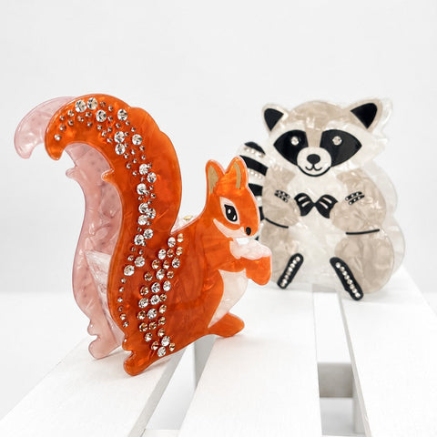 Rhinestone Jumbo Racoon Squirrel Hair Claw Clips | 40H1165