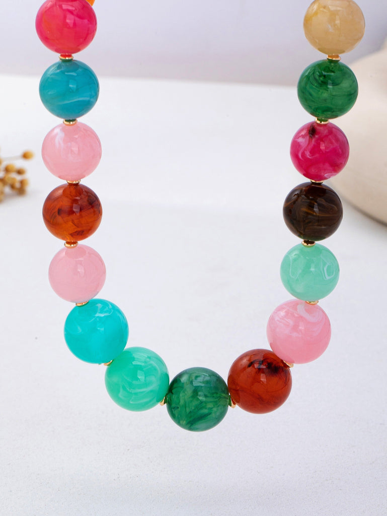 Vintage-Inspired Multi Marbled Resin Necklace | 80N93441