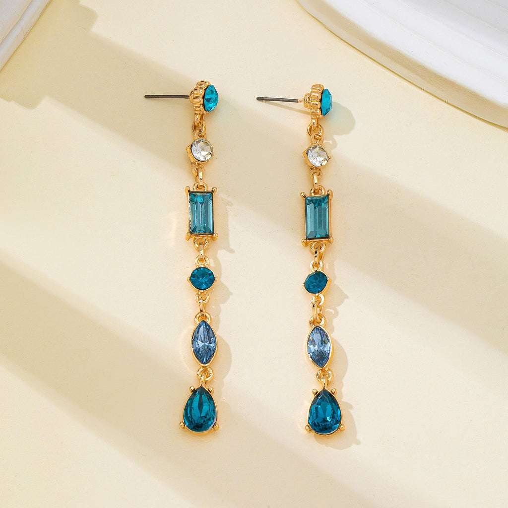 Aquamarine Geometric Crystal  Linear Drop Earrings| 80E62751