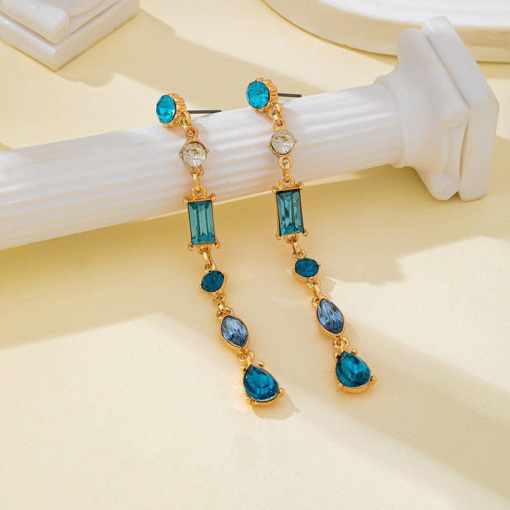 Aquamarine Geometric Crystal  Linear Drop Earrings| 80E62751