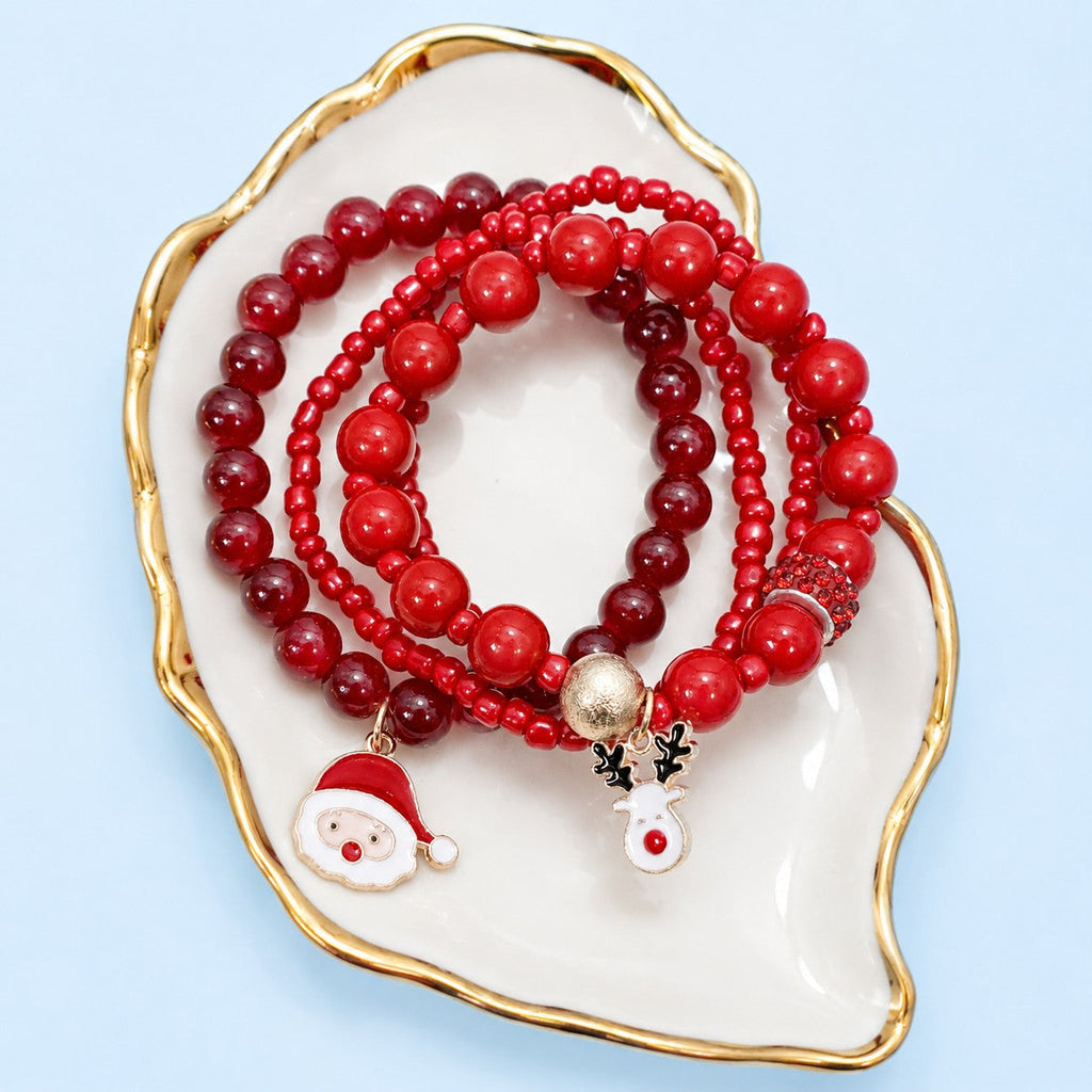 Santa Christmas Tree Snowflake Beaded Bracelet Set | 40B5272