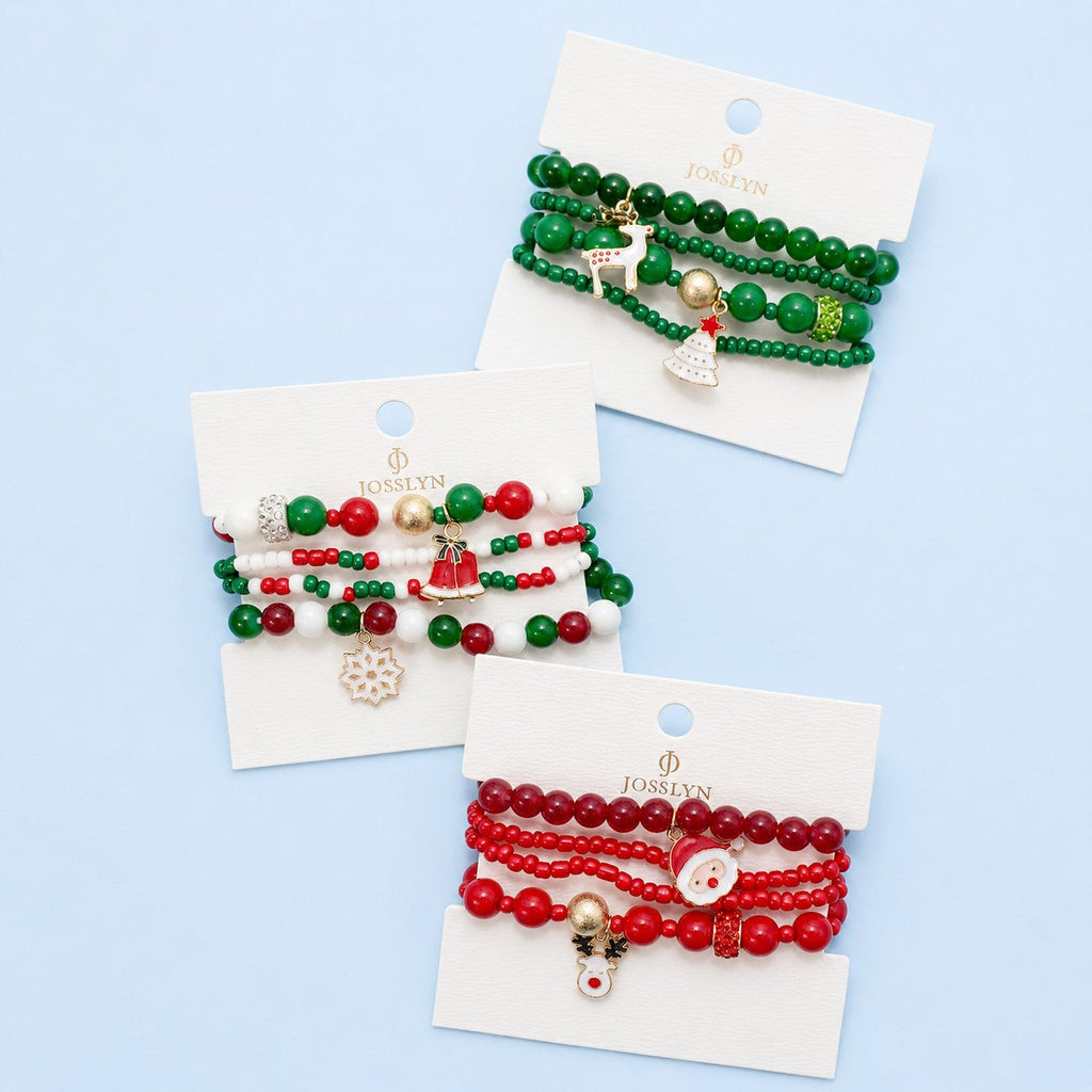 Santa Christmas Tree Snowflake Beaded Bracelet Set | 40B5272