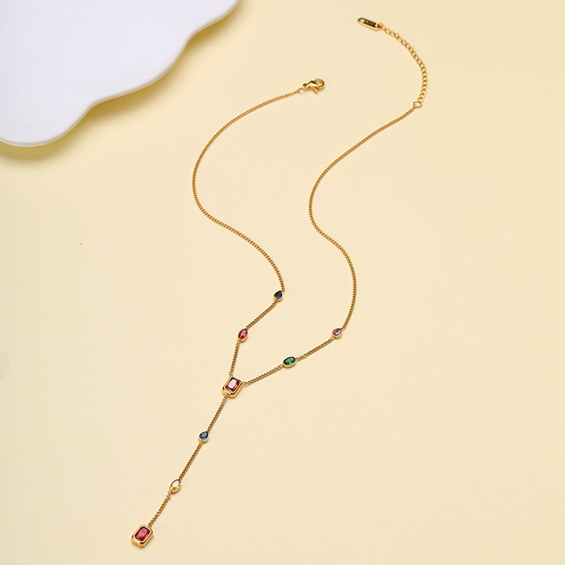 18K STAINLESS STEEL RAINBOW CRYSTAL Y NECKLACE | 40NK9763