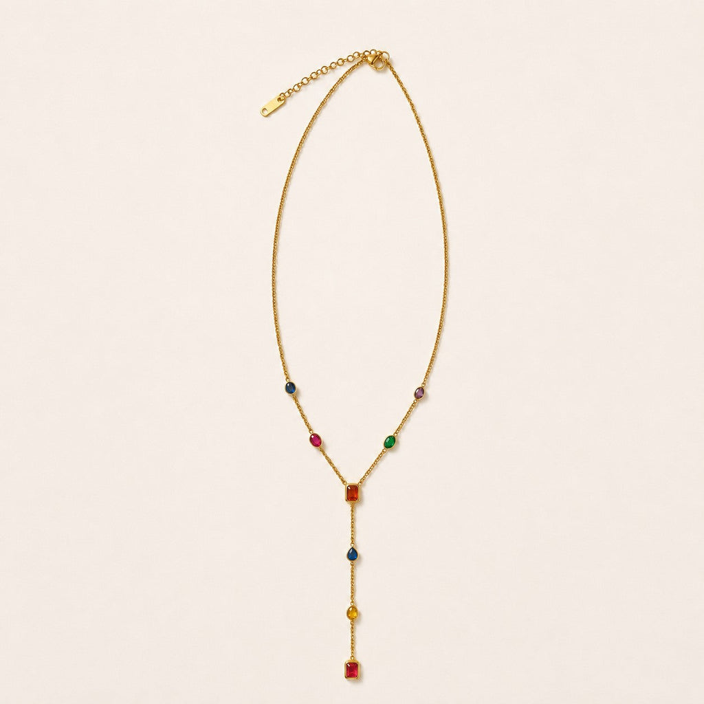 18K STAINLESS STEEL RAINBOW CRYSTAL Y NECKLACE | 40NK9763