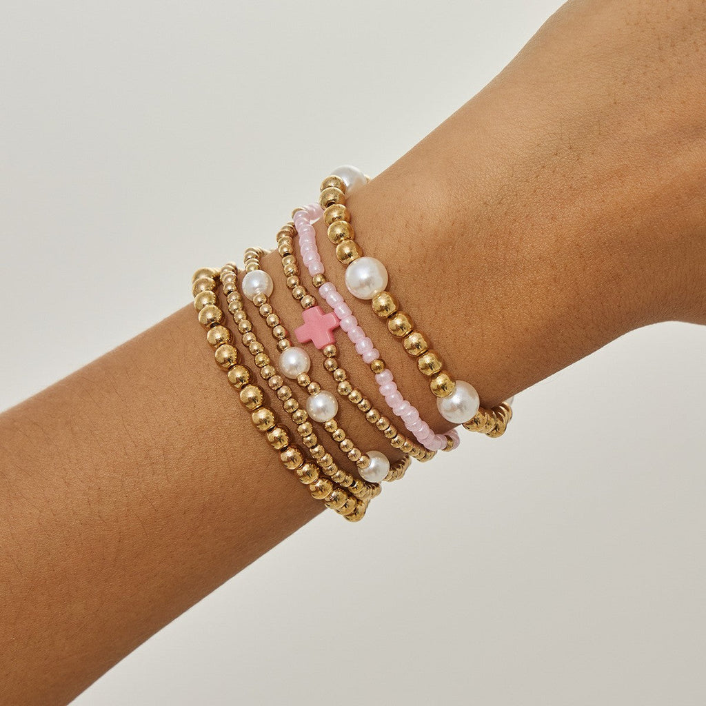 MULTI BALL PEARL BEAD CROSS STRETCHABLE BRACELET | 40B5271