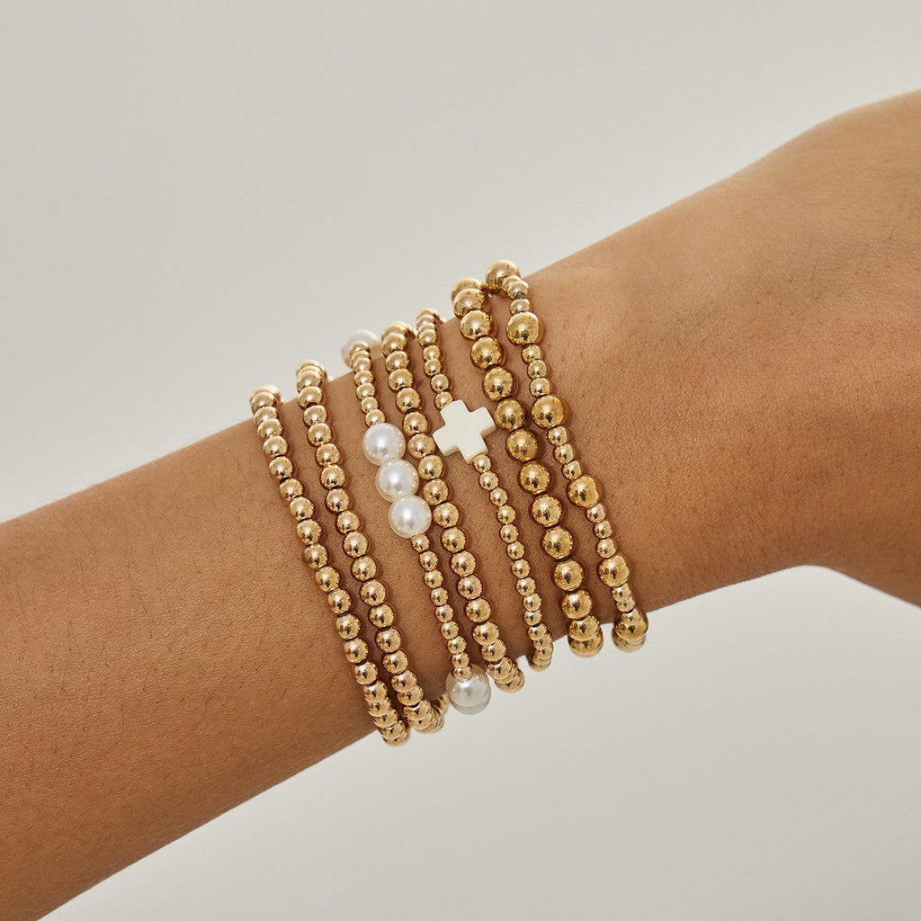 MULTI BALL PEARL BEAD CROSS STRETCHABLE BRACELET | 40B5271