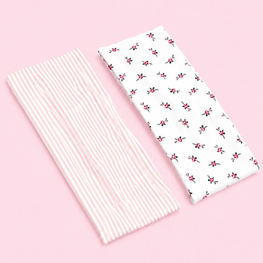 Pink Pinstripe & Floral Printed Headband Set | 40HWP603