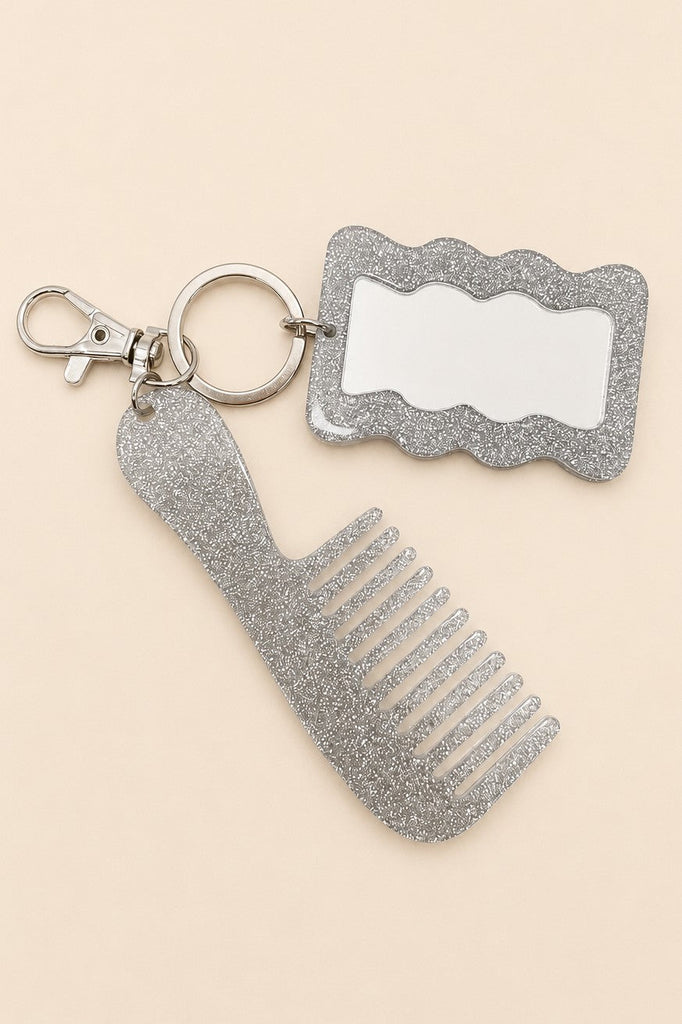 GLITTER HAIR COMB MIRROR BAG CHARM KEY CHAIN | 40KC189