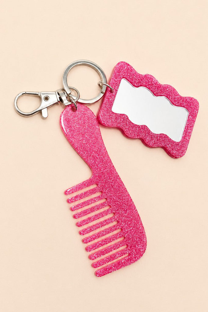 GLITTER HAIR COMB MIRROR BAG CHARM KEY CHAIN | 40KC189