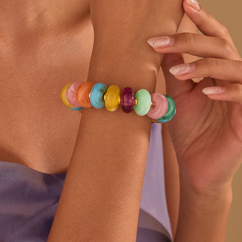 Chunky Resin Rondelle Beaded Stretch Bracelet | 40B5287