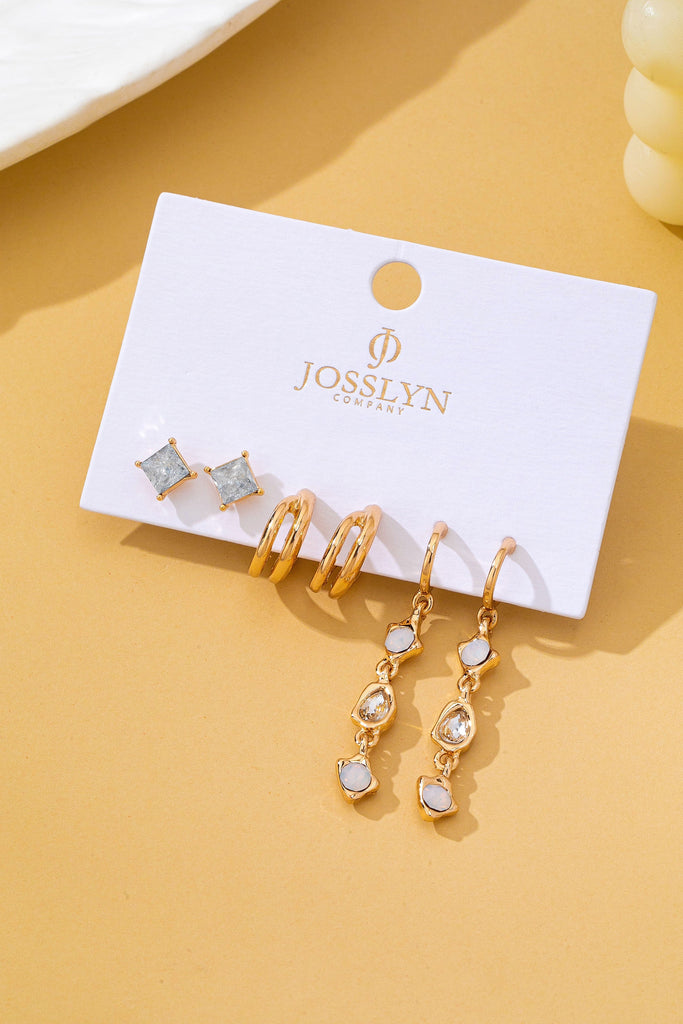 White Opal Crystal Huggie Earring Trio Set | 80E62868