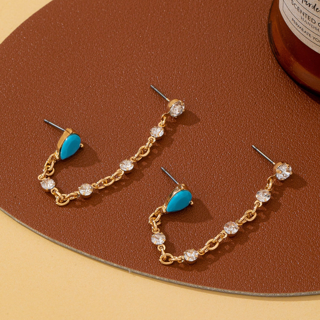 Turquoise Crystal Chain Loop Earrings | 80E62936
