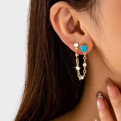 Turquoise Crystal Chain Loop Earrings | 80E62936