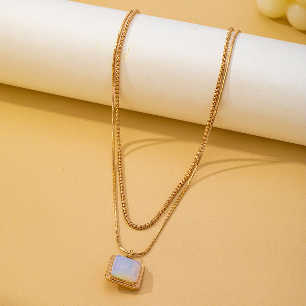 Layered Square Opal Pendant Necklace | 80N93582