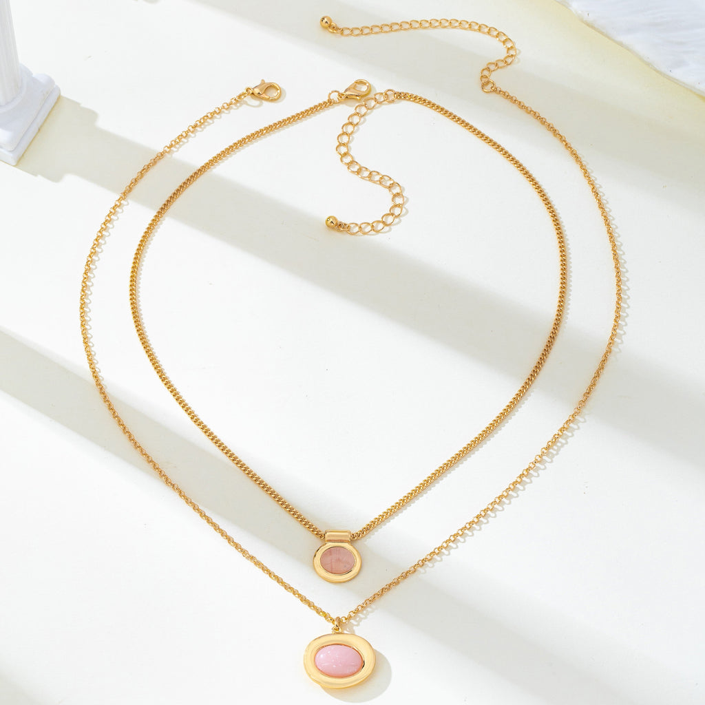 Double Layer Dusty Rose Stone Necklace Set | 80N93576