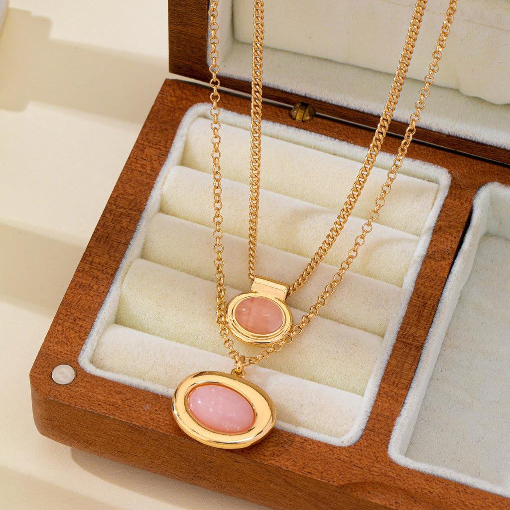 Double Layer Dusty Rose Stone Necklace Set | 80N93576