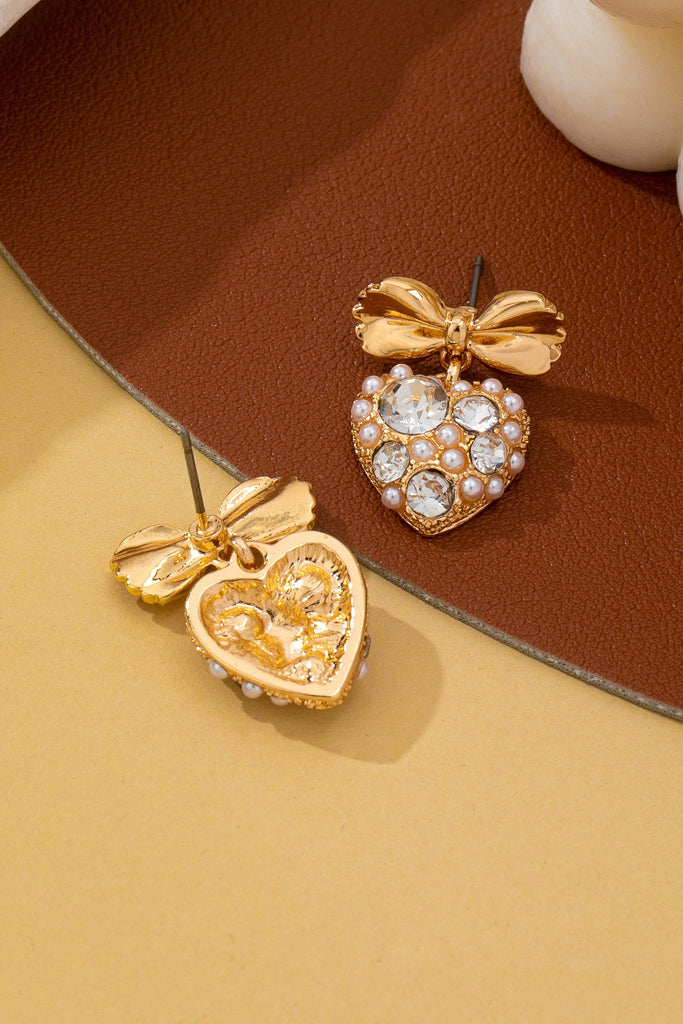 Romantic Crystal Pearl Bow Dangle Earrings | 80E62995