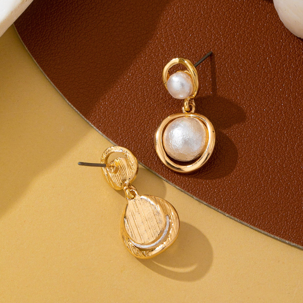 Organic Gold Ring Freshwater Pearl Drop Earrings | 80E62953