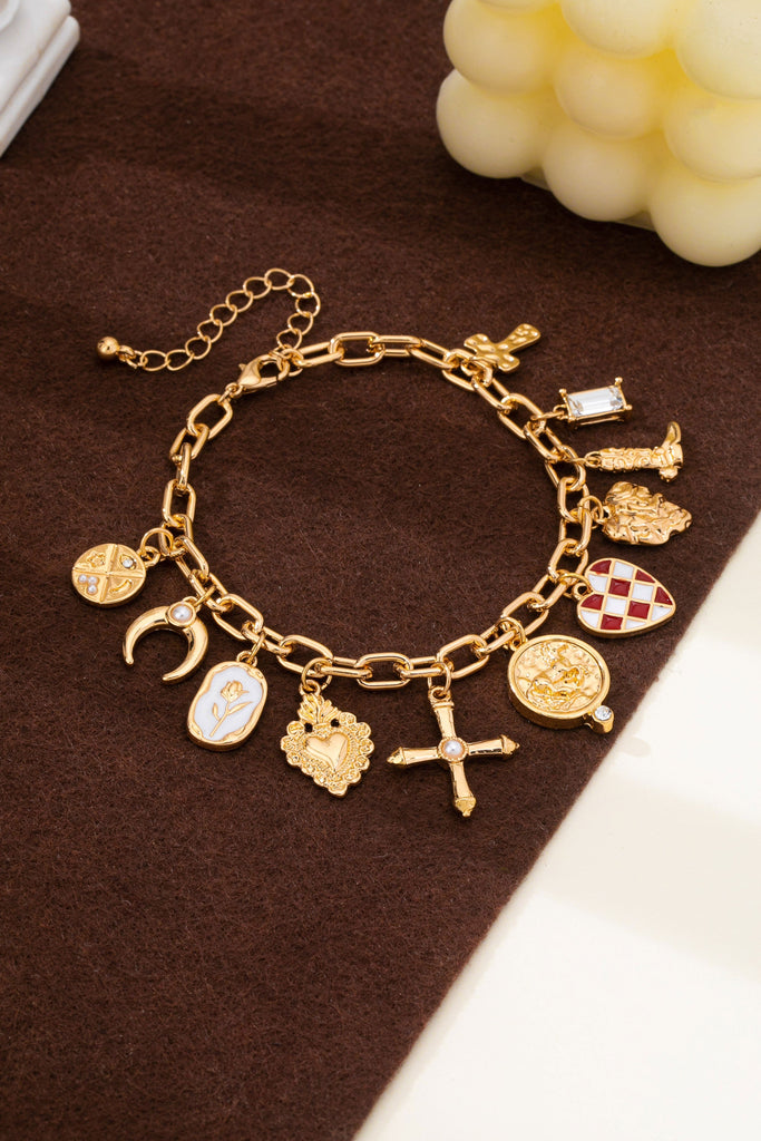 Western Checker Heart Cross Charm Bracelet | 80B1889