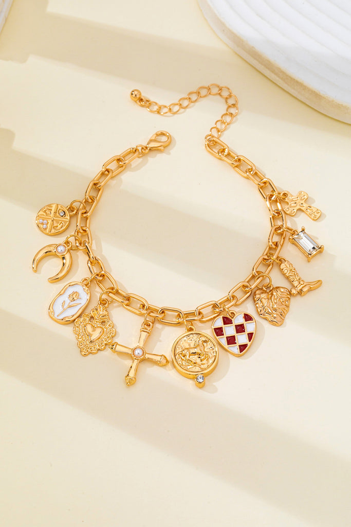 Western Checker Heart Cross Charm Bracelet | 80B1889