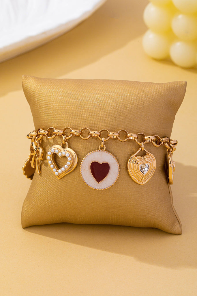 Vintage Enamel Flower Heart Multi Charm Toggle Bracelet | 80B1886