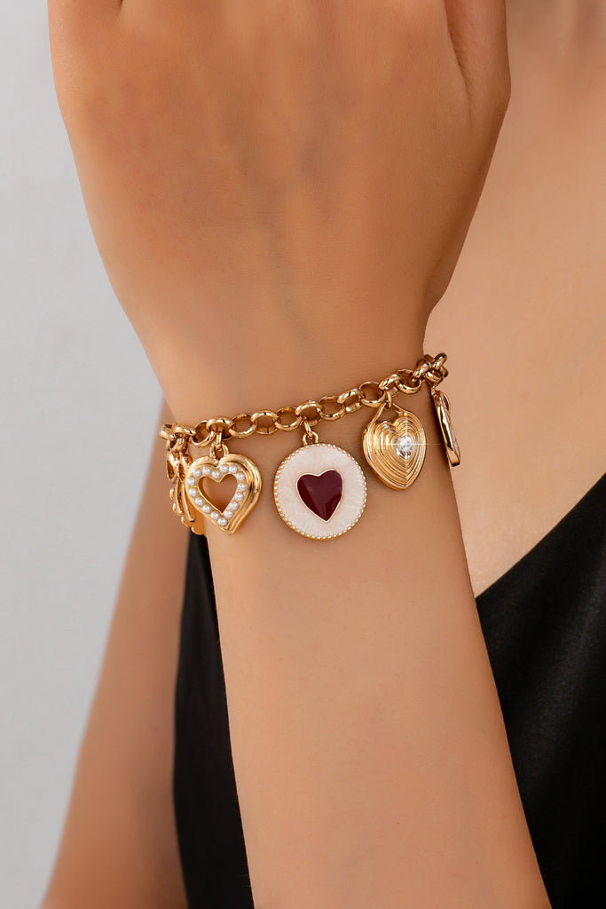 Vintage Enamel Flower Heart Multi Charm Toggle Bracelet | 80B1886