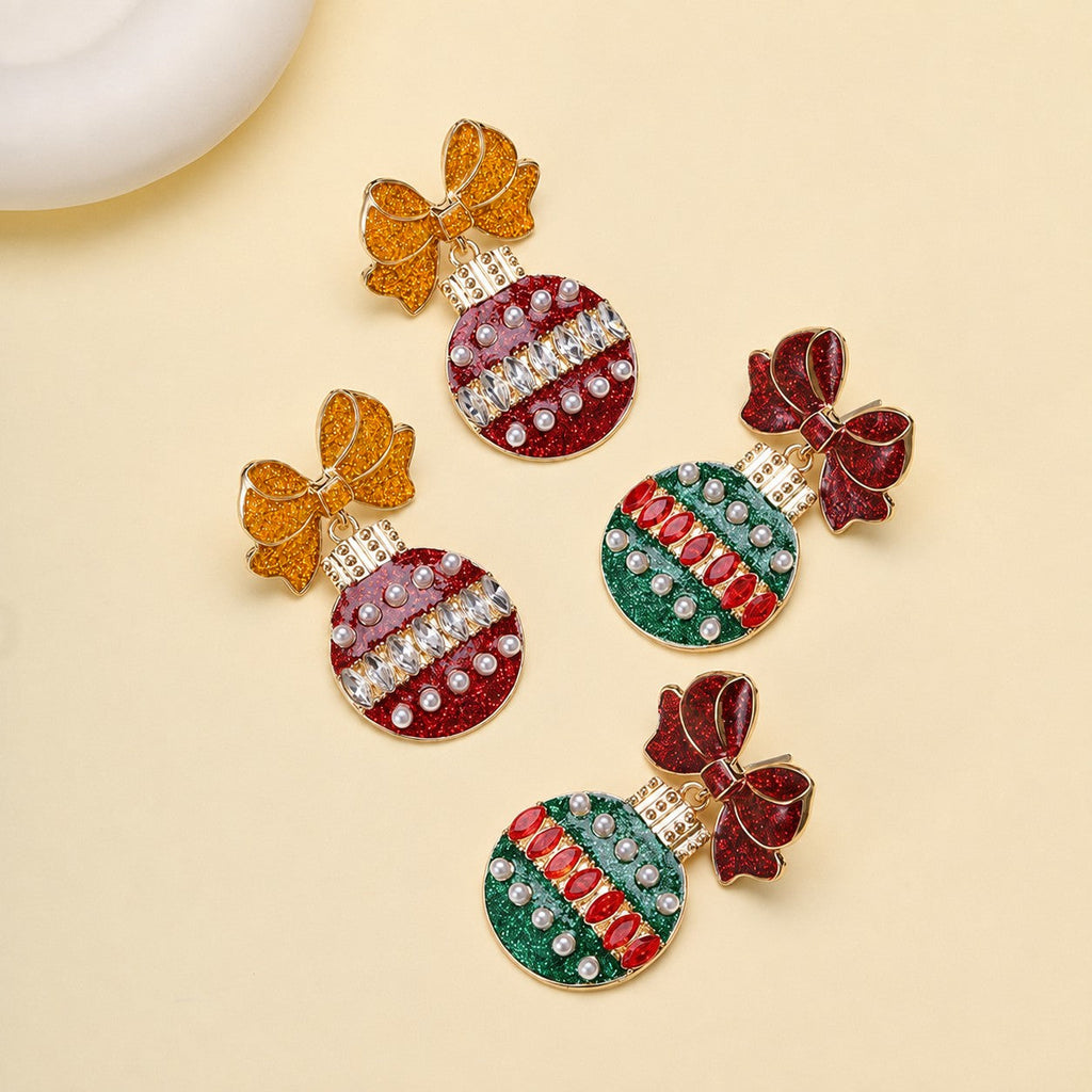 FESTIVE RHINESTONE BOW HOLIDAY EARRINGS | 40E544