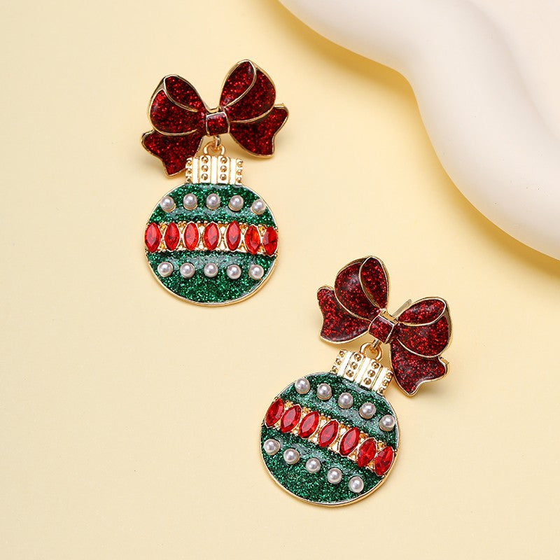 FESTIVE RHINESTONE BOW HOLIDAY EARRINGS | 40E544