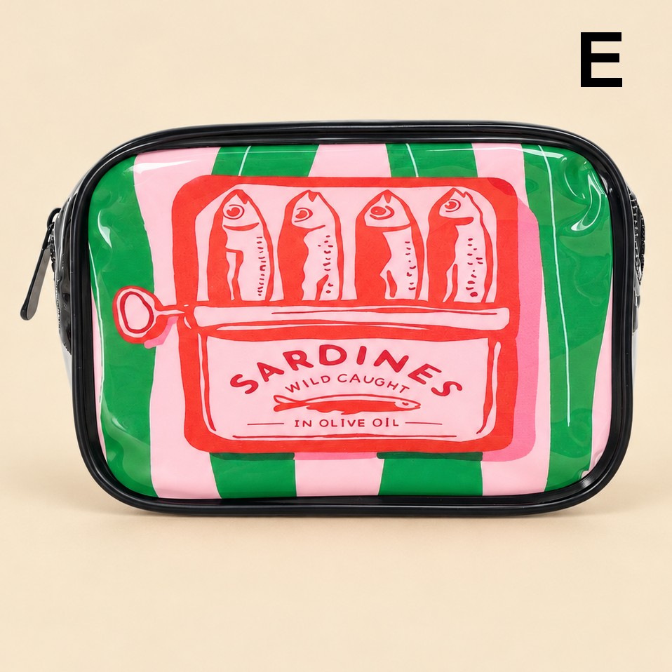 Sardine Tin Graphic Clear Cosmetic Travel Pouch Bag | 40P658