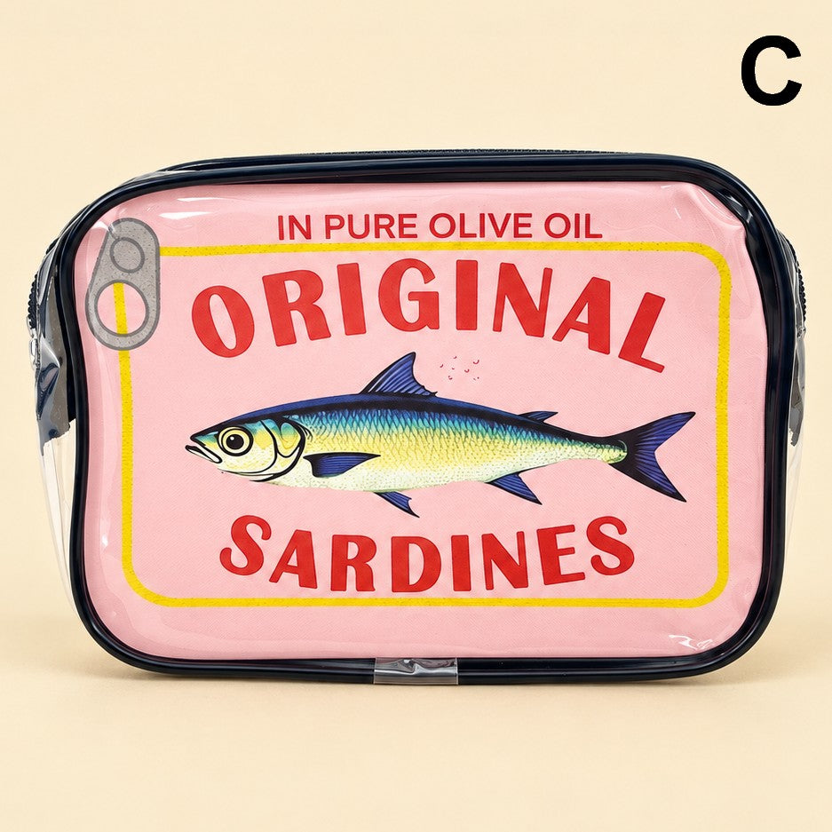 Sardine Tin Graphic Clear Cosmetic Travel Pouch Bag | 40P658