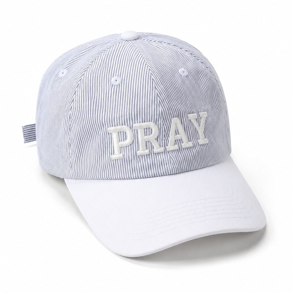 "PRAY" Striped Embroidered Two-Tone Baseball Cap | 40HW760
