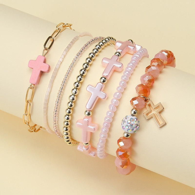 Cross Charm Mixed Beaded Bracelet Set | 40B5275