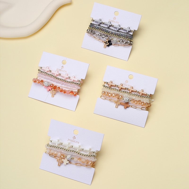 Cross Charm Mixed Beaded Bracelet Set | 40B5275