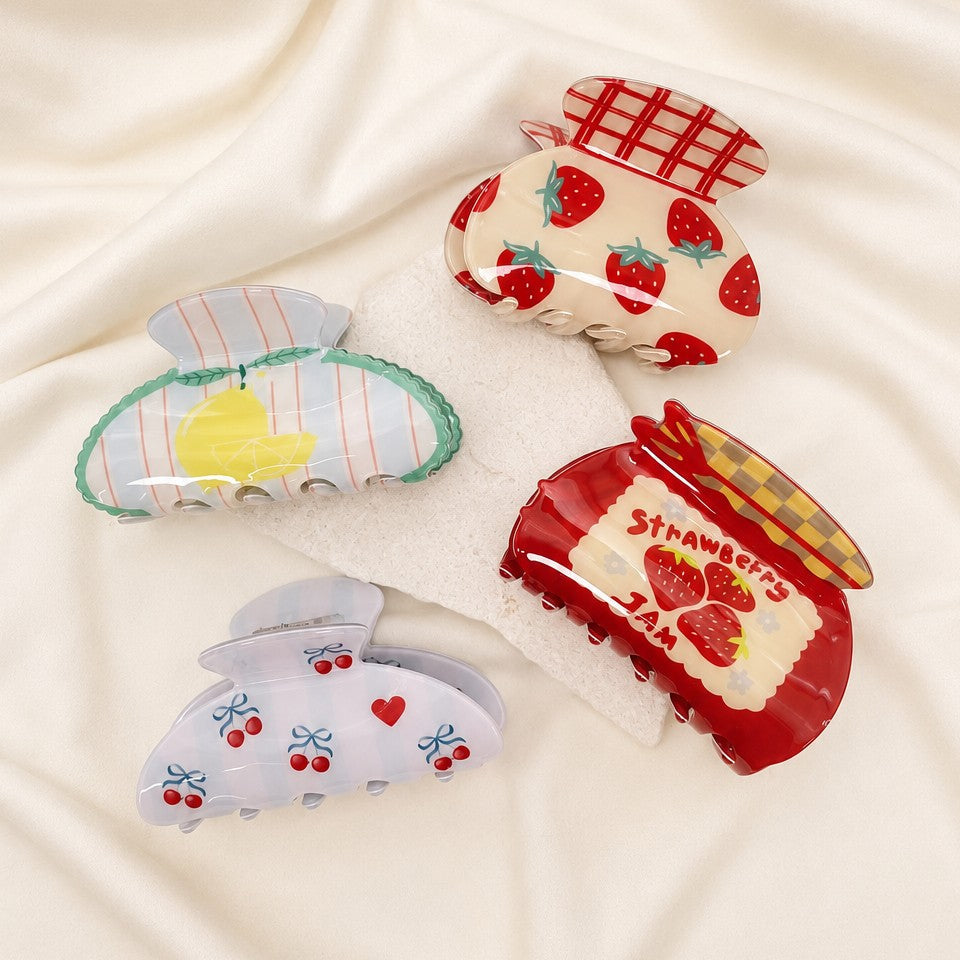 Fruit Print Strawberry Cherry Lemon Hair Claw Clip | 40H1199