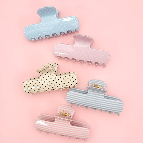 Polka Dot & Striped Flat Rectangle Hair Claw Clips | 40H1200