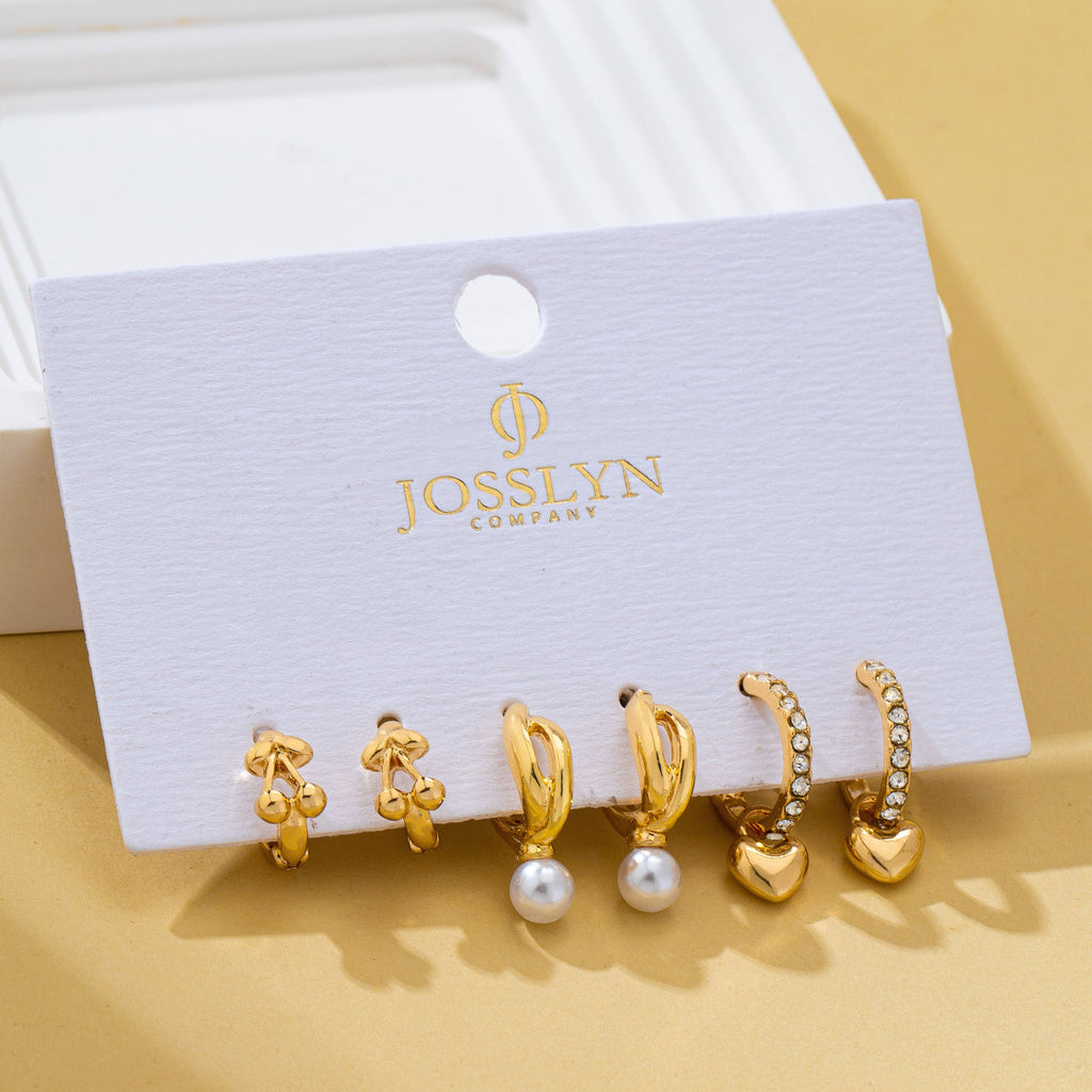 Cherry & Pearl Charm Trio Hoop Earring Set | 80E63109