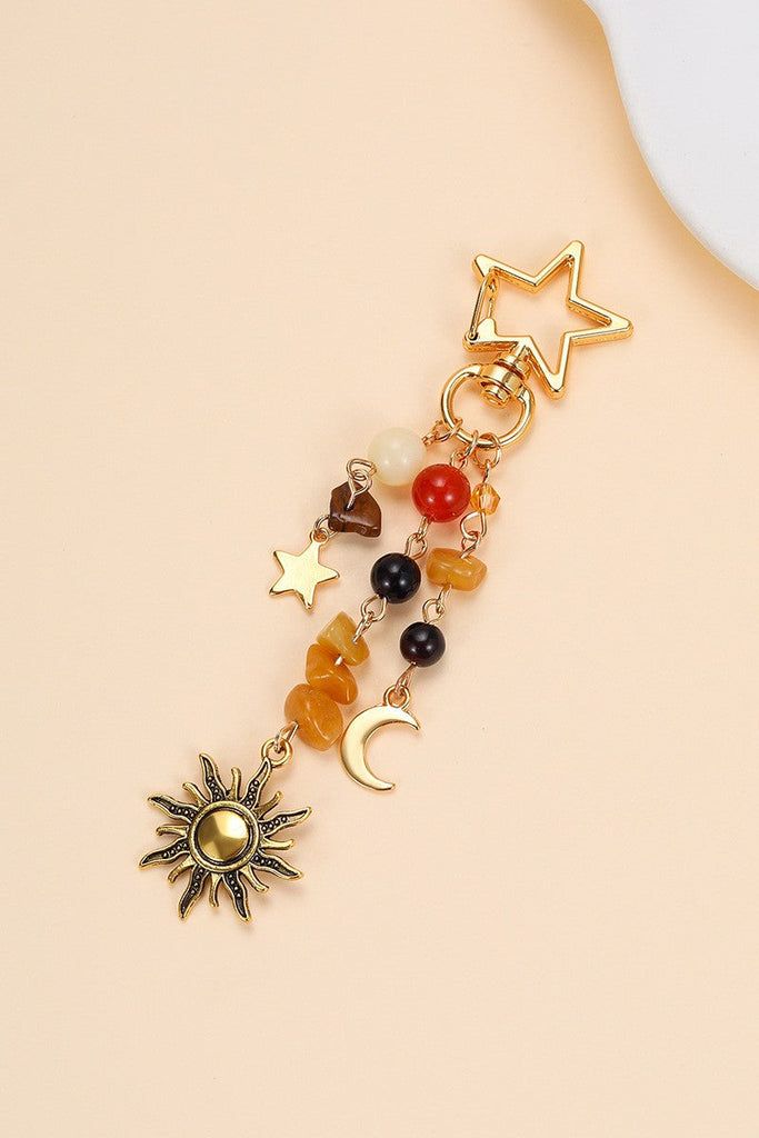 STAINELESS STEEL CELESTIAL SUN MOON STAR BEADED BAG CHARM | 40KC188